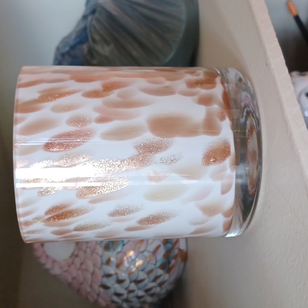 Candle vase, white & gold, 4.25" tall, 3.5" dia - Picture 2 of 4